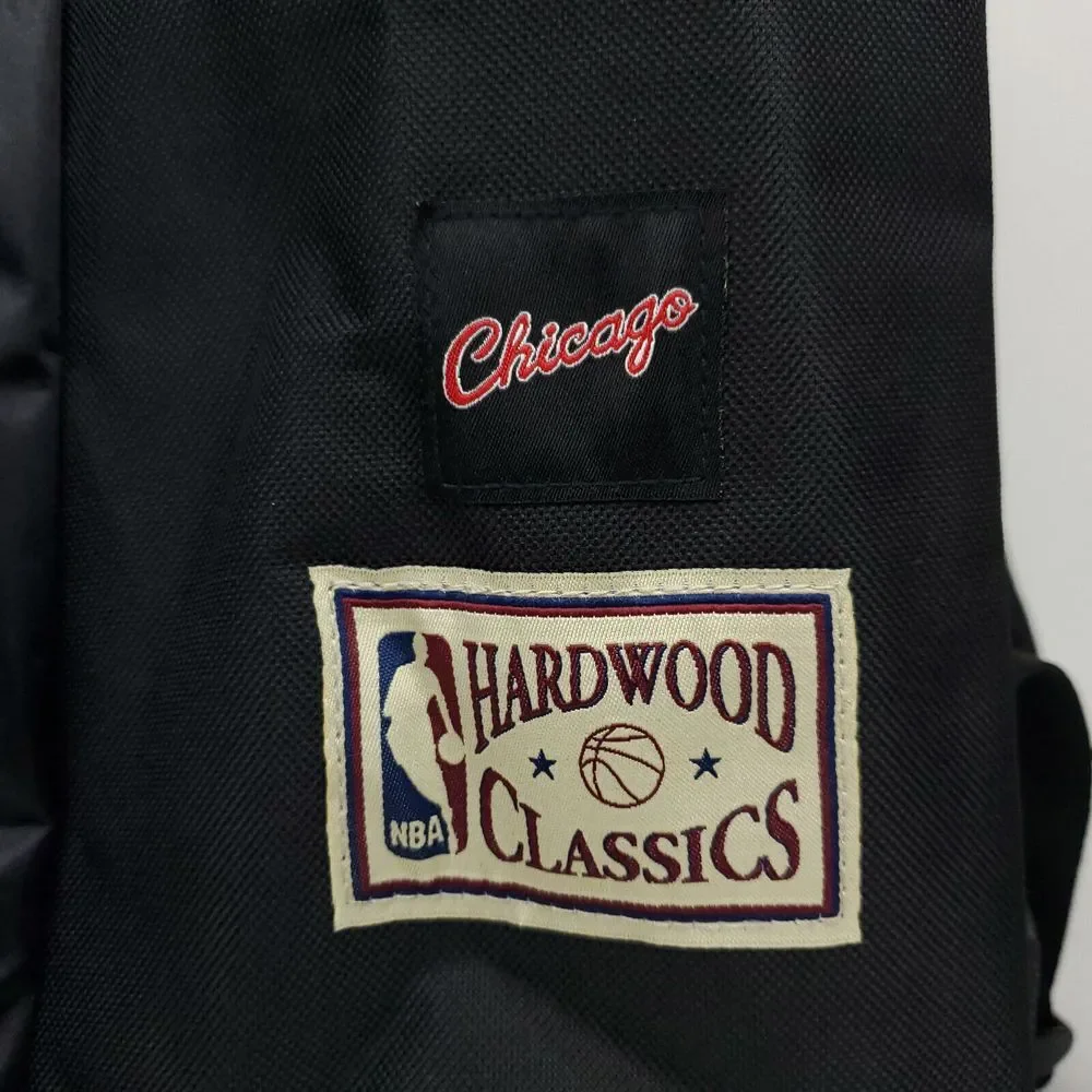 Chicago Bulls Mitchell & Ness NBA Backpack 2 Zipper‎ Pockets 3D Logo Black NWT